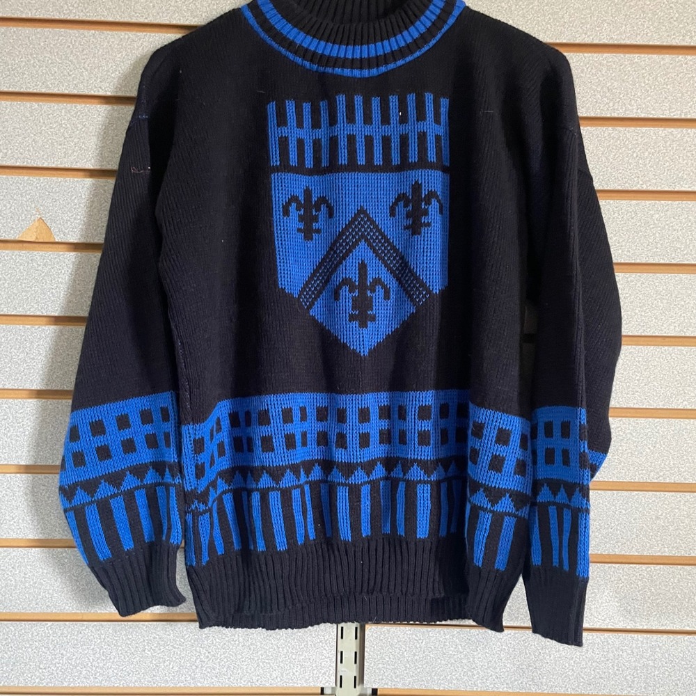 Vintage‎ Brunny Black Blue Crest Shield Knit Sweater Mens XL 80's